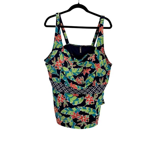 Lands’ End Navy Tankini Top with Floral Pattern - Sz. 24W (EUC) - Picture 1 of 6